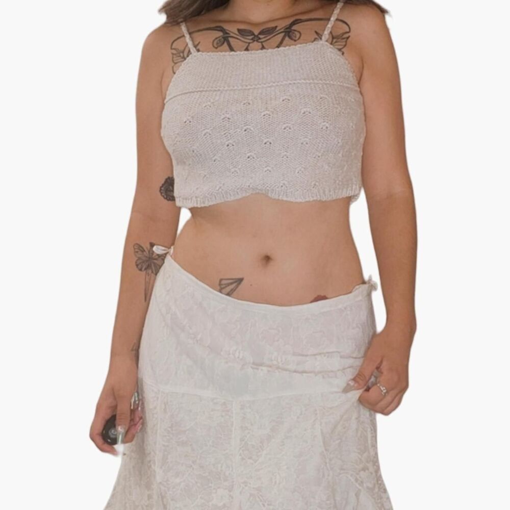 Bohemian Hand Knit Oatmeal Crop Top!